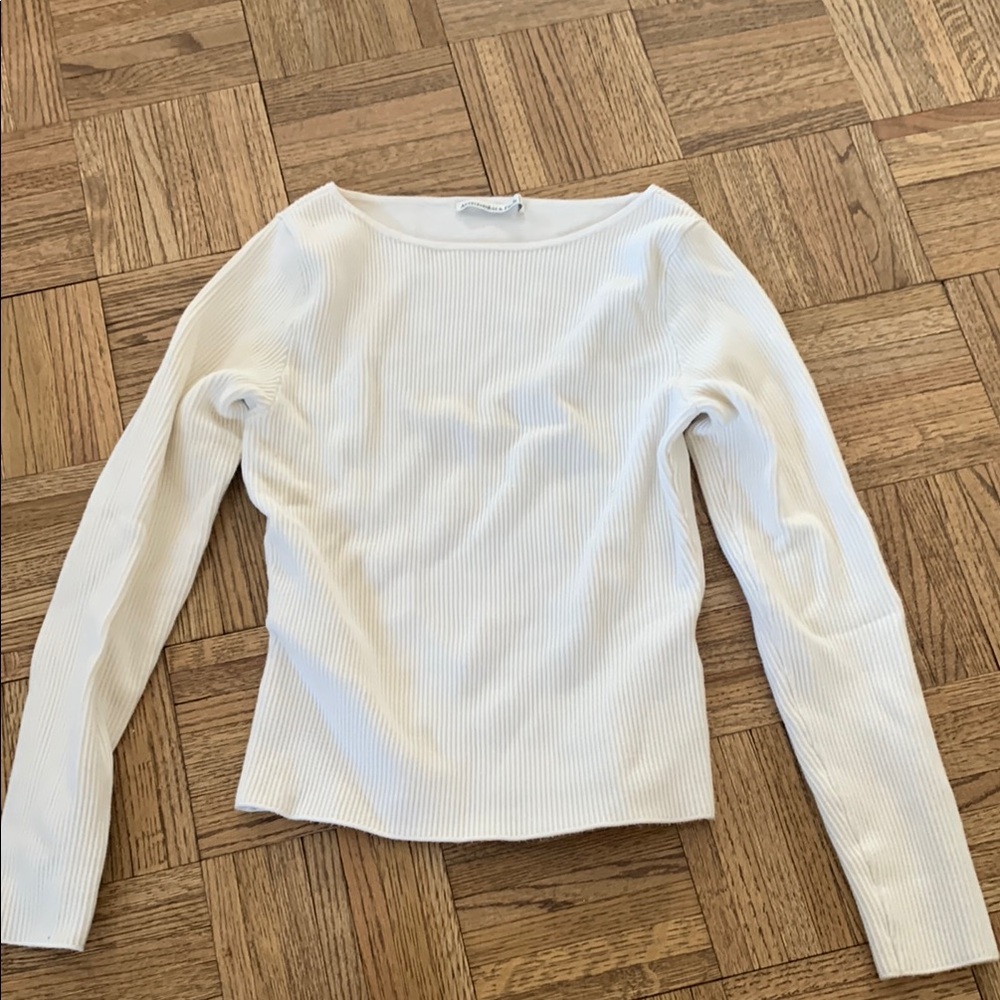 White Ribbed Long Sleeve Top
